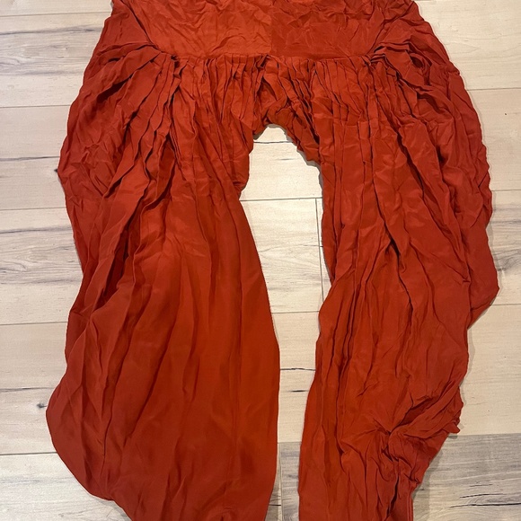 Women’s Indian 3 Piece Burn Orange, Green and Cream Silk Top & Pants w Matching - Picture 2 of 11